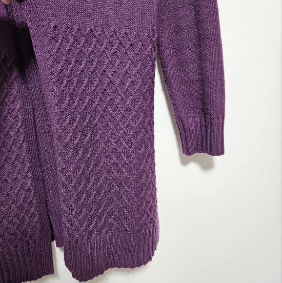 Chico's Cable Knit Womens Sweater Cardigan Duster Warm Cozy Cotton Bl. Purple L - Picture 7 of 11